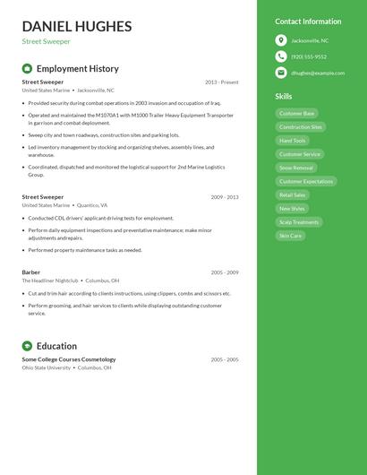 Street Sweeper Resume