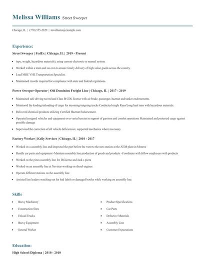 Street Sweeper Resume