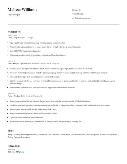 Street Sweeper Resume