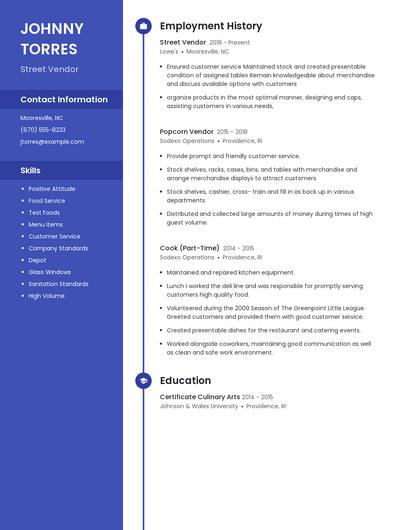 Street Vendor Resume