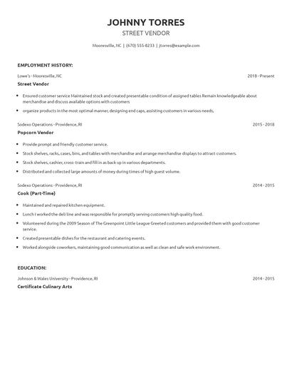 Street Vendor Resume