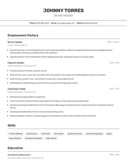 Street Vendor Resume