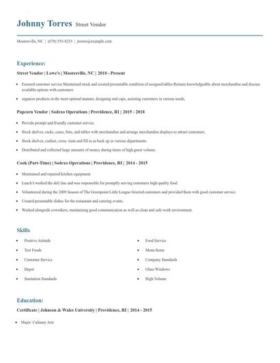 Street Vendor Resume