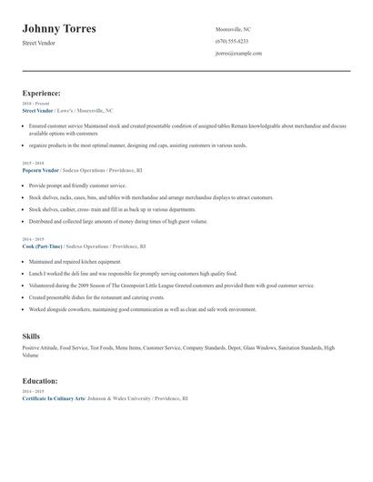 Street Vendor Resume