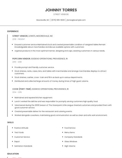 Street Vendor Resume