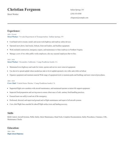 Street Worker Resume