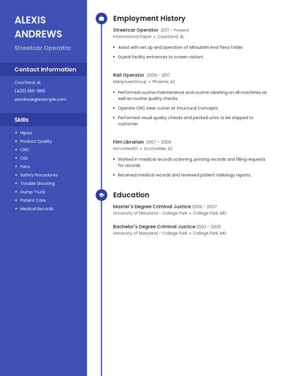 Streetcar Operator Resume