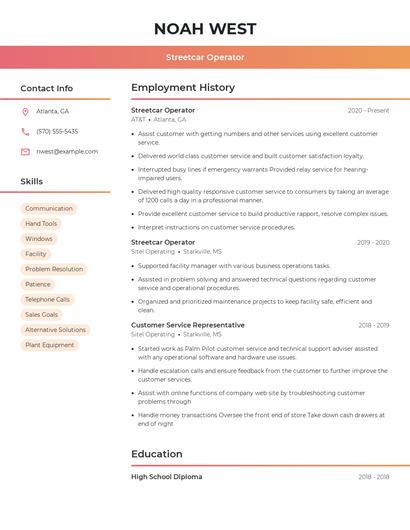 Streetcar Operator Resume