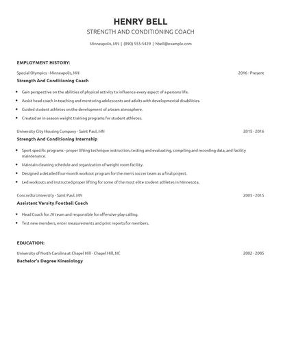 Strength And Conditioning Coach Resume
