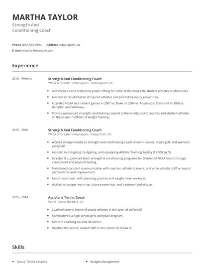 Strength And Conditioning Coach Resume