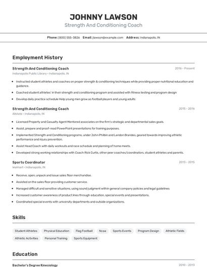 Strength And Conditioning Coach Resume