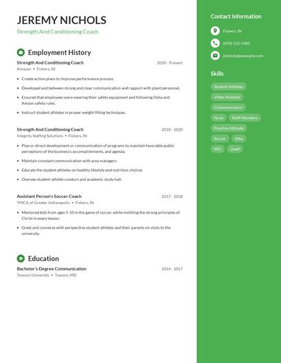 Strength And Conditioning Coach Resume