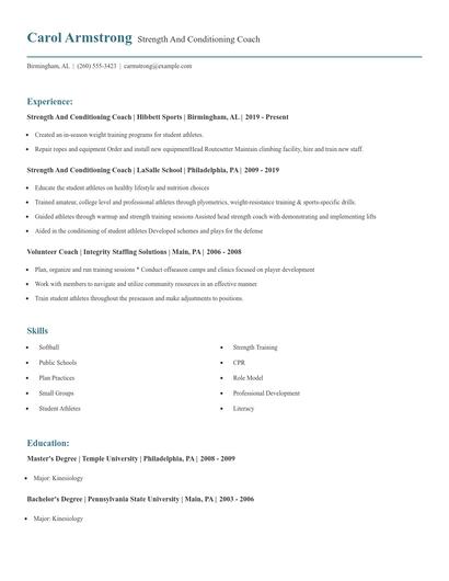 Strength And Conditioning Coach Resume
