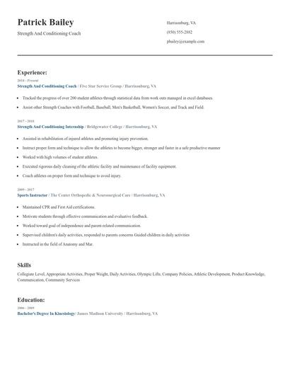 Strength And Conditioning Coach Resume