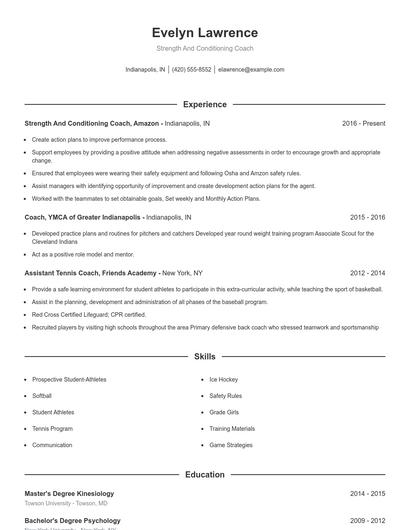 Strength And Conditioning Coach Resume