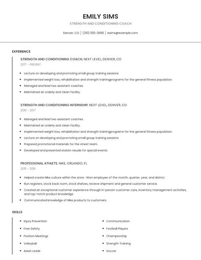 Strength And Conditioning Coach Resume