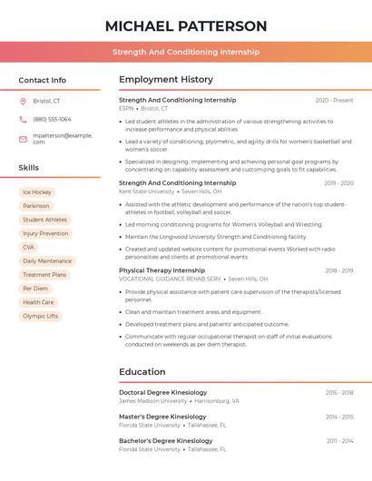 Strength And Conditioning Internship Resume