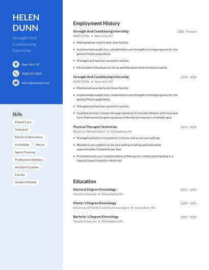 Strength And Conditioning Internship Resume