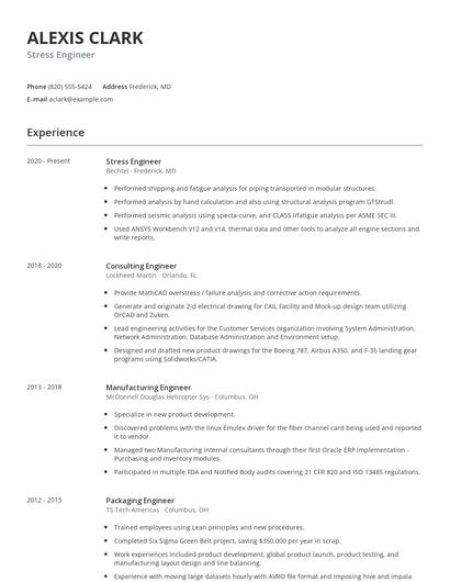 Stress Engineer Resume