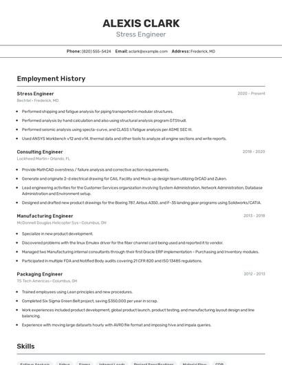 Stress Engineer Resume