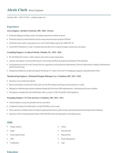Stress Engineer Resume