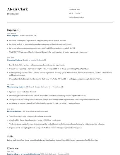 Stress Engineer Resume