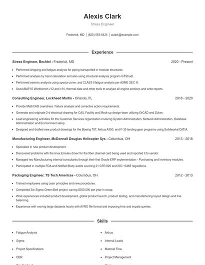 Stress Engineer Resume