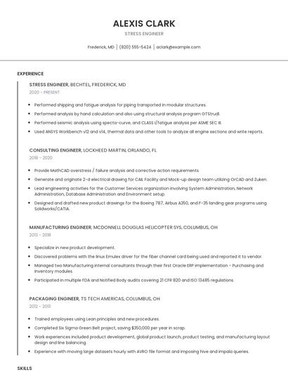 Stress Engineer Resume