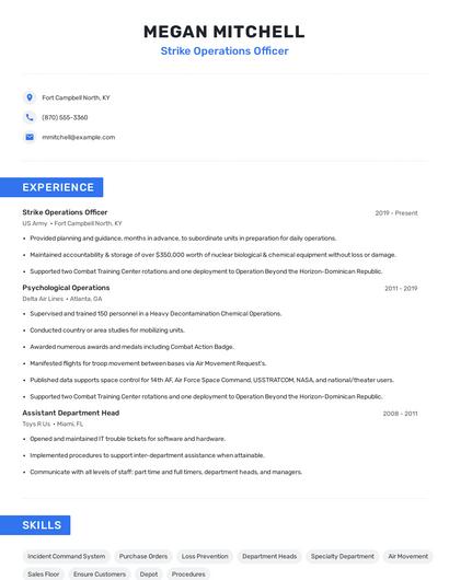 Strike Operations Officer Resume