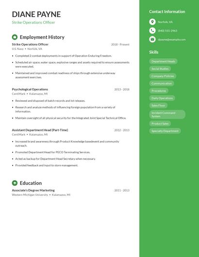 Strike Operations Officer Resume