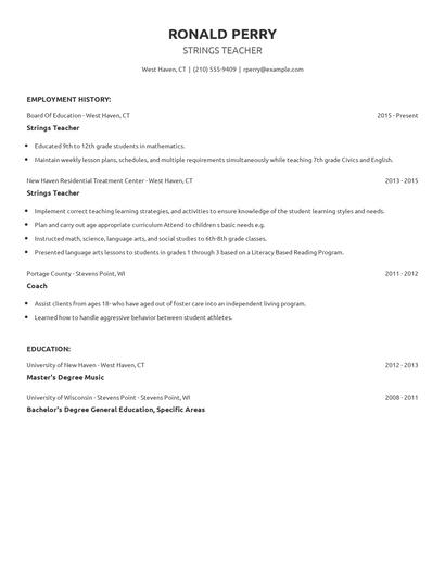 Strings Teacher Resume