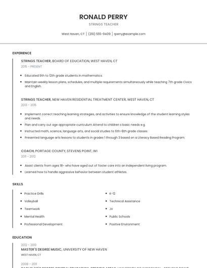 Strings Teacher Resume