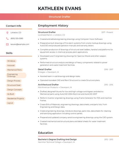 Structural Drafter Resume