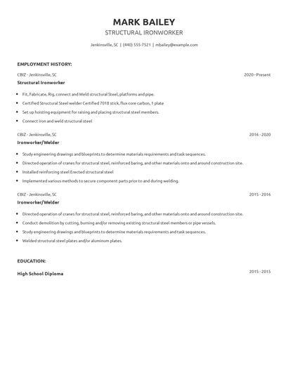 Structural Ironworker Resume