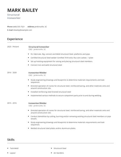 Structural Ironworker Resume