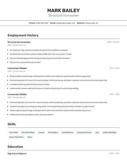 Structural Ironworker Resume