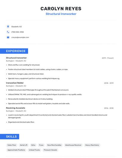 Structural Ironworker Resume