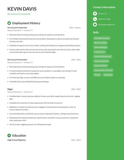 Structural Ironworker Resume