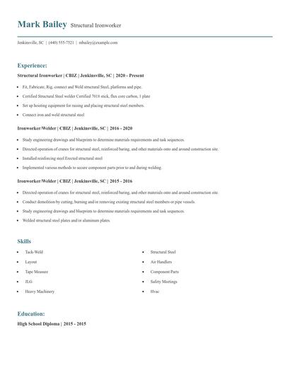 Structural Ironworker Resume