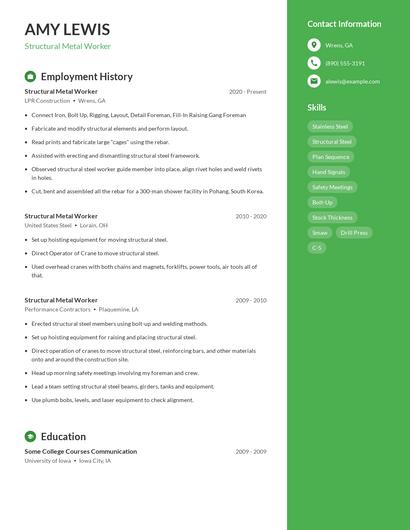 Structural Metal Worker Resume