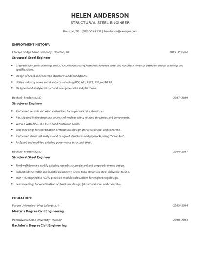 Structural Steel Engineer Resume