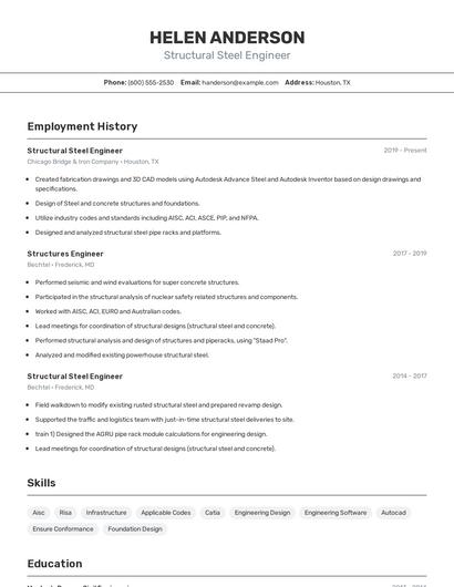 Structural Steel Engineer Resume