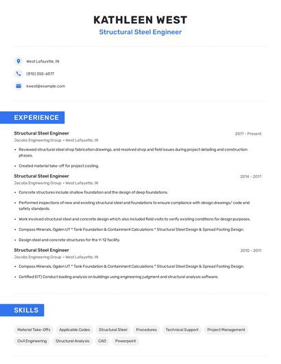 Structural Steel Engineer Resume