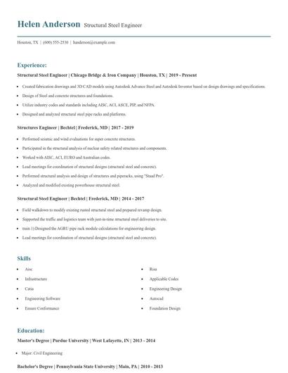 Structural Steel Engineer Resume