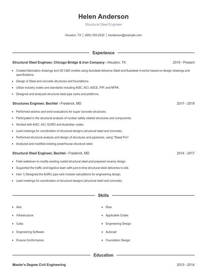 Structural Steel Engineer Resume