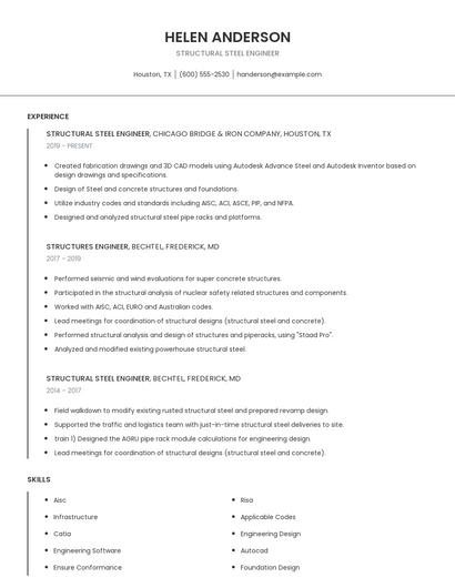 Structural Steel Engineer Resume