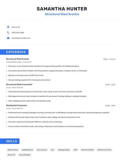 Structural Steel Erector Resume