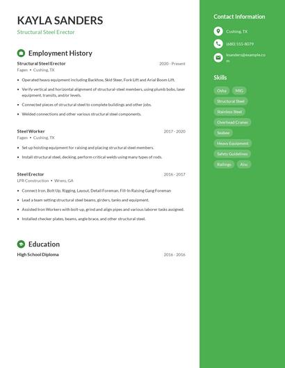 Structural Steel Erector Resume