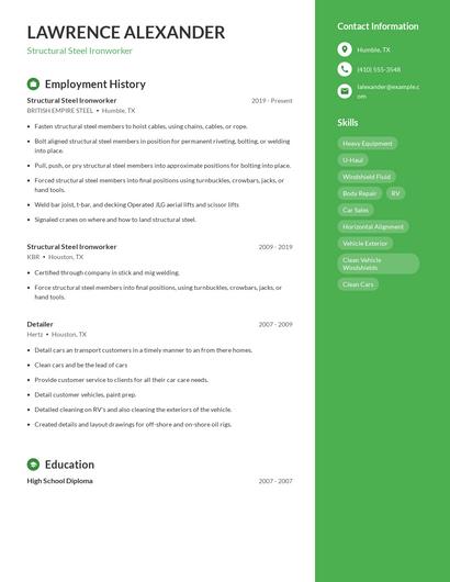Structural Steel Ironworker Resume