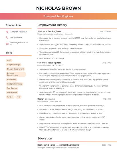 Structural Test Engineer Resume